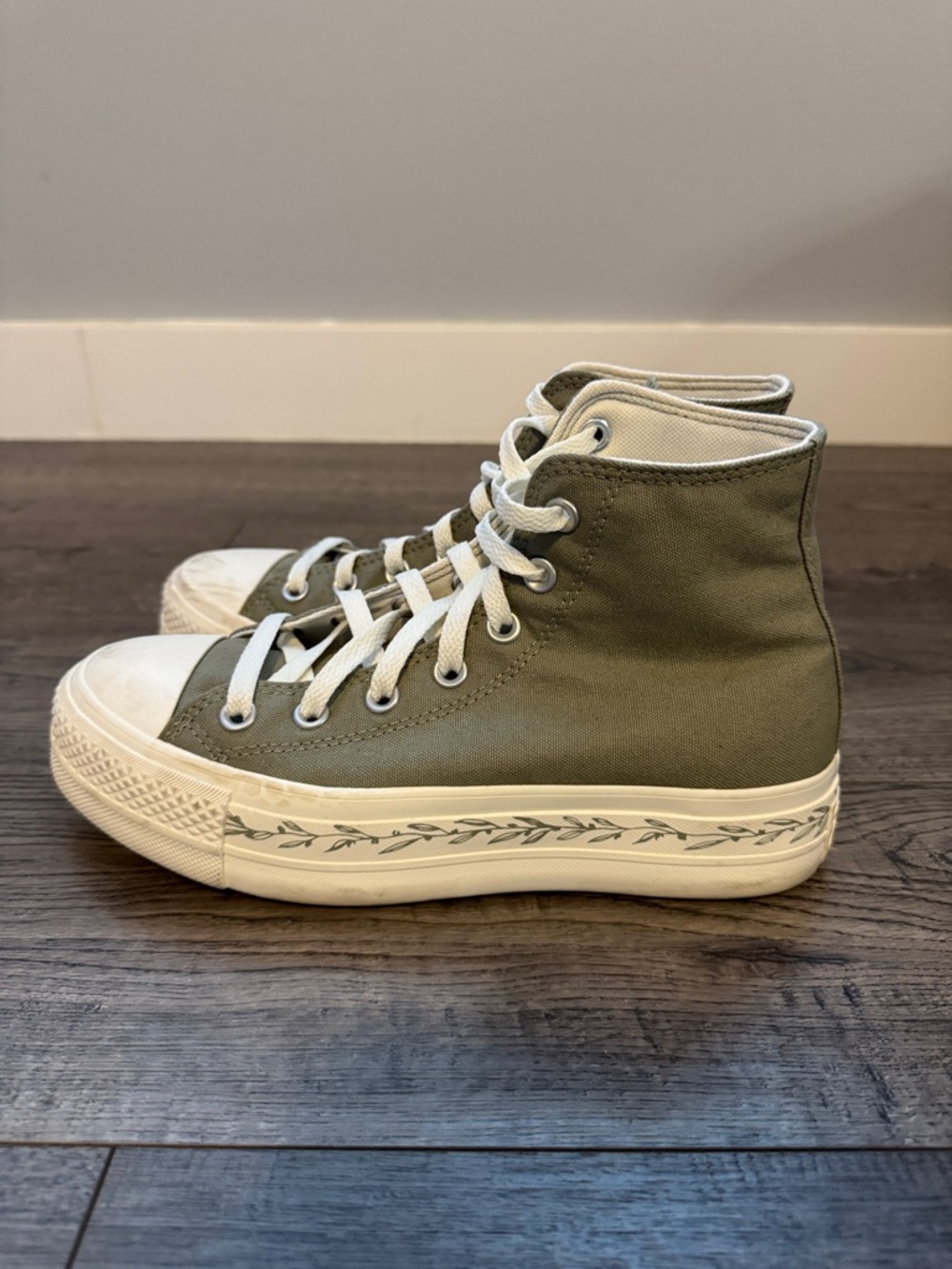 Converse High-Top Canvas Sneakers in Olive Green